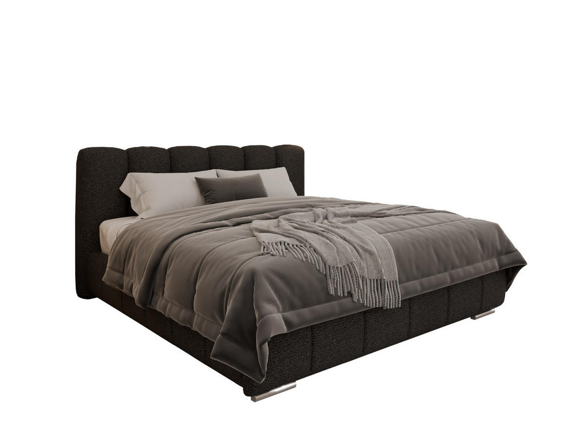 POLSTERBETT ZAIRA 180 x 200 cm mit Bettkasten und Lattenrost, 7-Zonen-Taschenfederkernmatratze CIRA (24 cm) – Graphit - Schwarz, Holz (160/200cm) - Panda Möbel