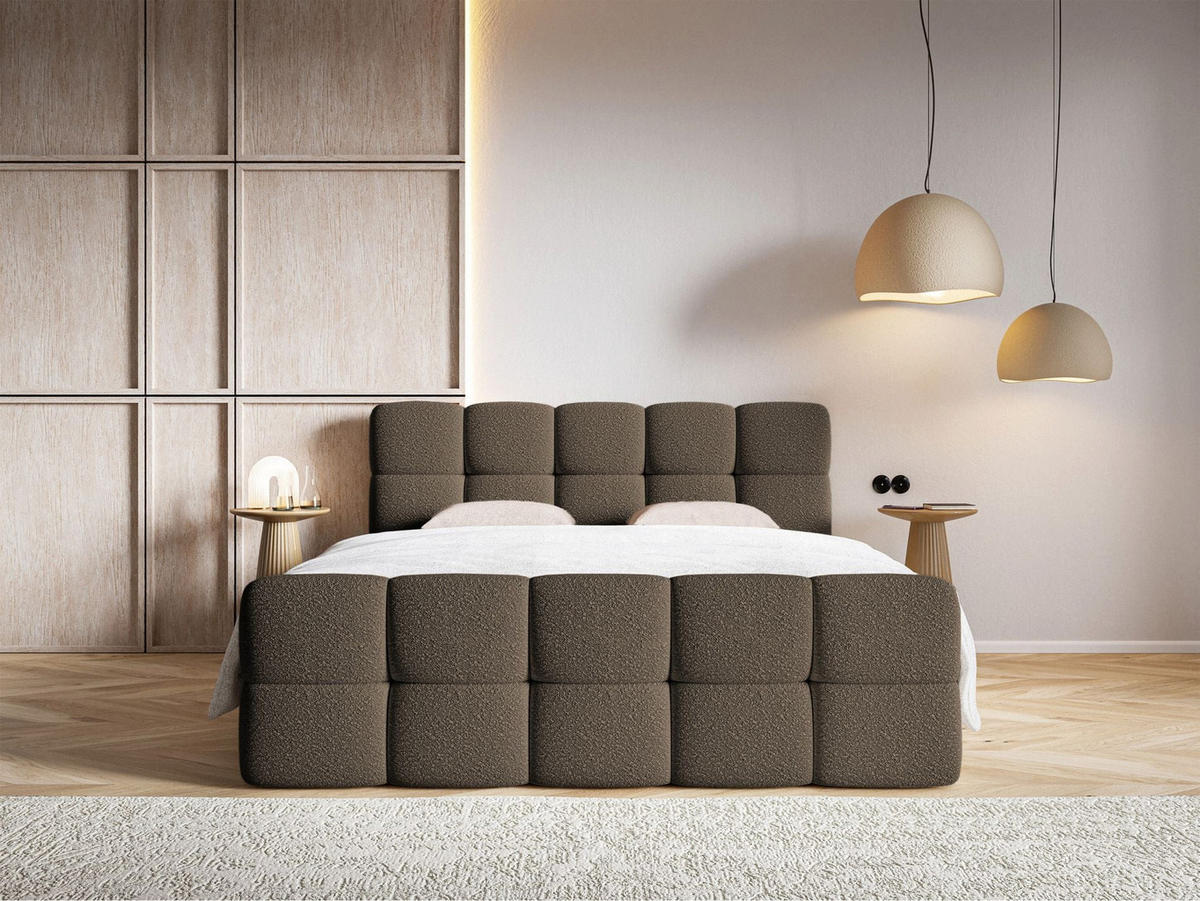 BOXBETT Cloudy Braun mit Bouclé-Bezug 140x200 cm - Schwarz/Braun, Holz/Textil (140/200cm) - Selsey