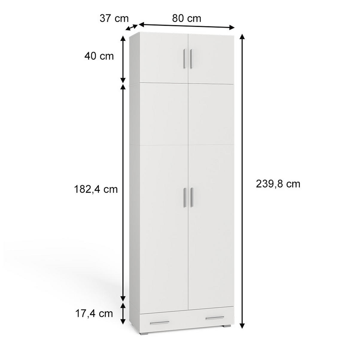 AKTENSCHRANK Frank Weiß 80 x 182.4 cm mit Schrankaufsatz und Schublade - Weiß, Holzwerkstoff (80/182.4/37cm) - Vicco