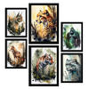 POSTER Set Mit 6 Katzen Bunt Größe A3 & A4 Schwarzer Rahmen - Schwarz, Papier (29.7/1cm) - Nacnic