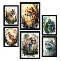 POSTER Set Mit 6 Katzen Bunt Größe A3 & A4 Schwarzer Rahmen - Schwarz, Papier (29.7/1cm) - Nacnic