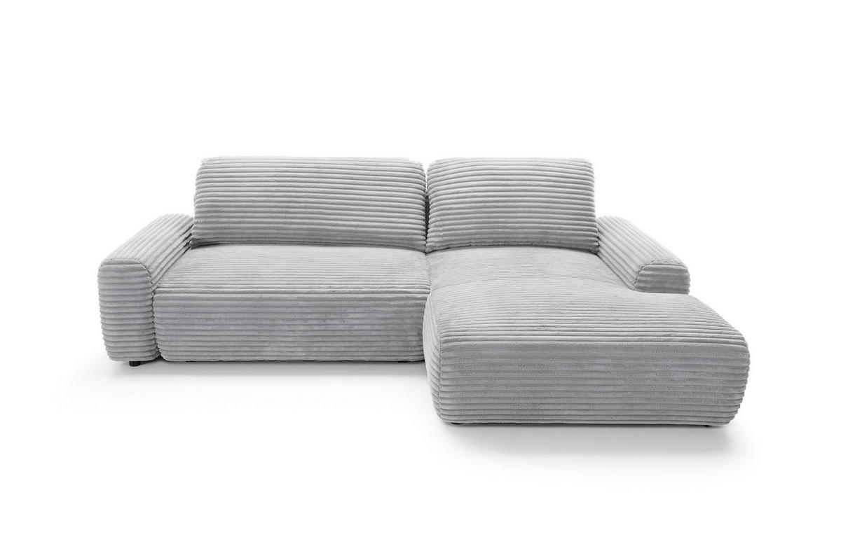 ECKSOFA OSSO Grau Velours-Stoff mit Schlaffunktion - Grau, Holz (264/162cm) - MASSENO
