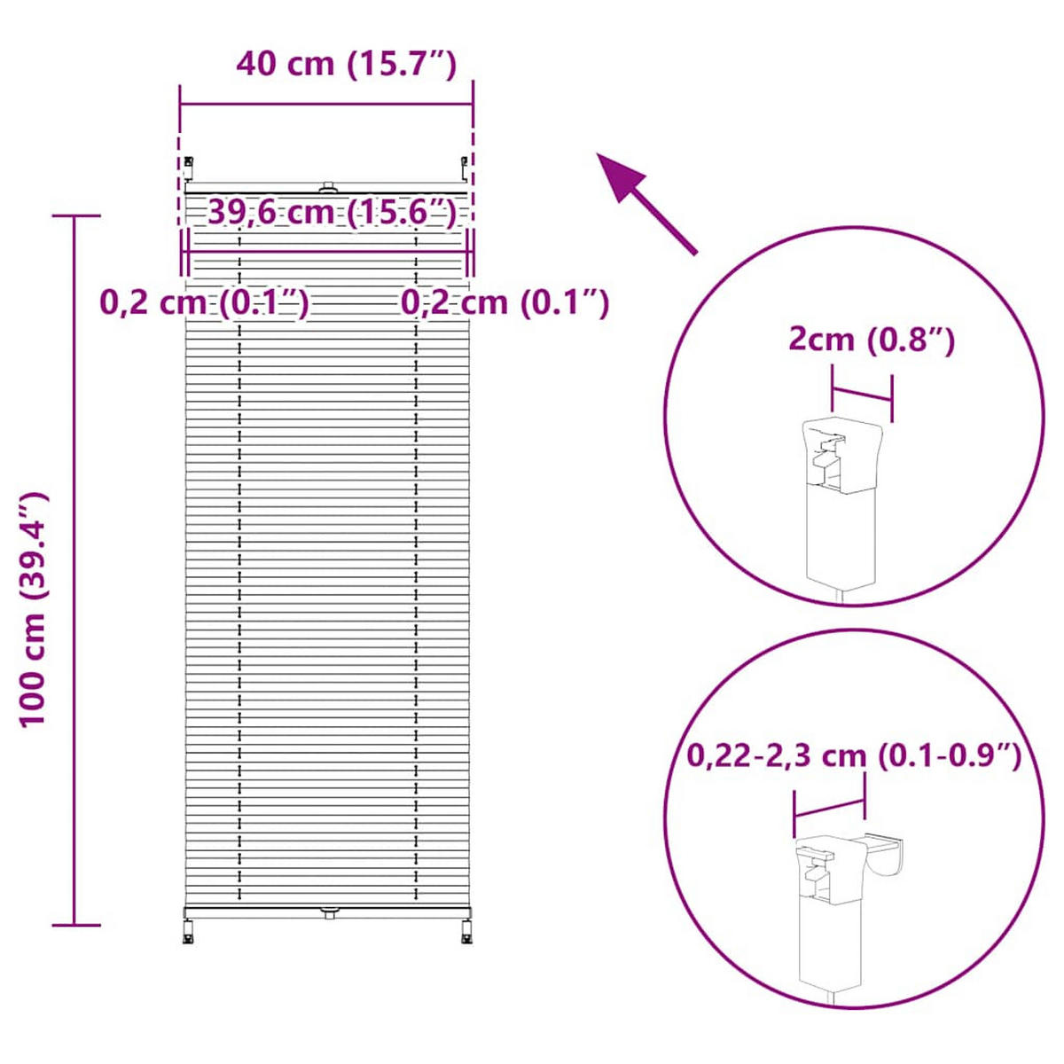 PLISSEE Verdunkelung 40/100 cm aus Kreppstoff Weiß - Weiß, Textil (40/100cm) - vidaXL