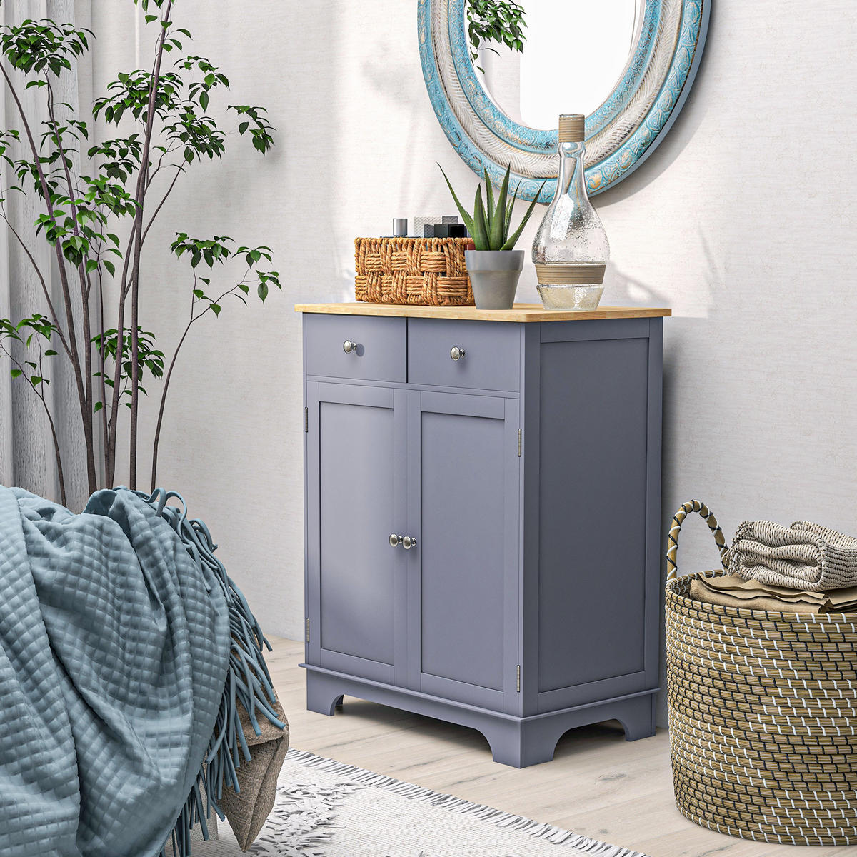 SIDEBOARD DE-11096 2 Schubladen Grau/Naturholz - Grau, Holzwerkstoff (68/85/40.3cm) - ComfortXL