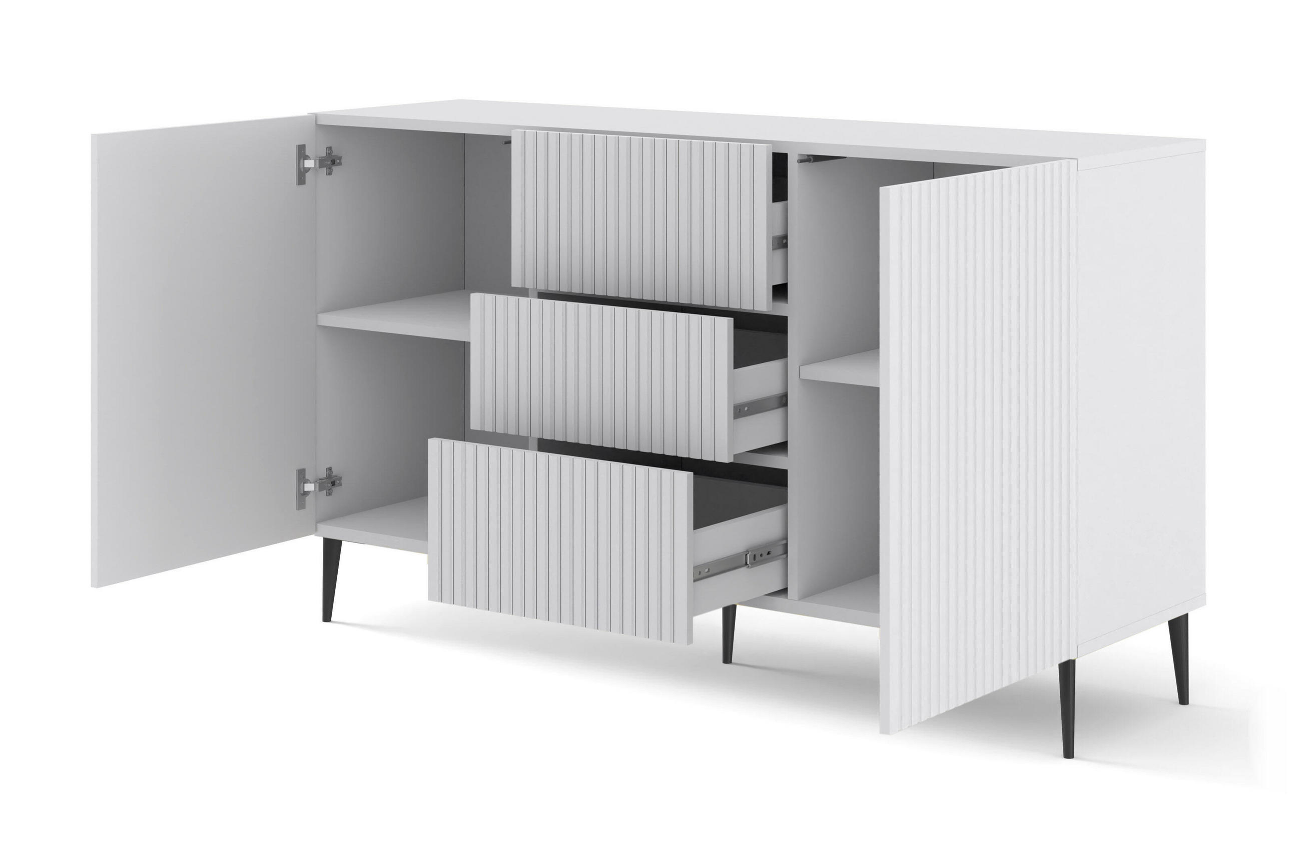 SIDEBOARD WEIß - Schwarz/Weiß, Holzwerkstoff (150/87/42cm) - FURNLUX