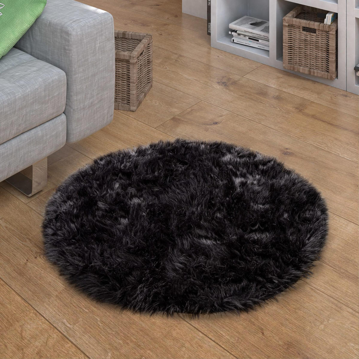 HOCHFLORTEPPICH Waschbar, einfarbig, Schwarz, Ø 120 cm - Schwarz, Textil (120/120cm) - KADIMA DESIGN