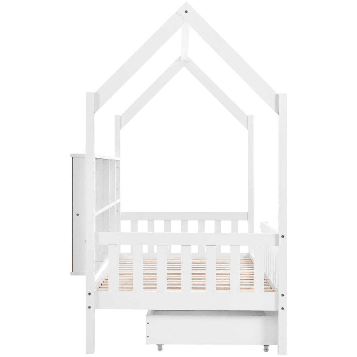 HAUSBETT 90/200 cm Weiß mit Stauraum und Schubladen - Weiß, Holz (90/200cm) - OKWISH