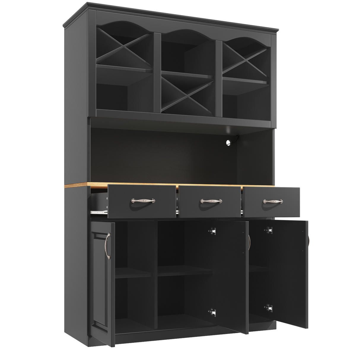 DONJI kuhinjski element, 120/40/180 cm, MDF crni, s LED rasvjetom i 3 ladice - crna, drvni materijal (120/180/40cm) - BEAOK