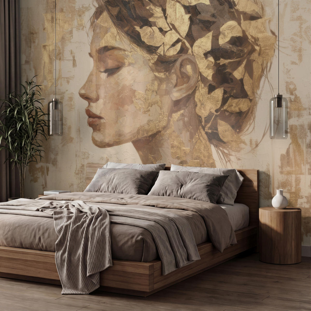TAPETE - Frau - Gold - Abstrakt - Textur - 350x240 cm - Goldfarben, Papier (350/240cm) - OnlyWow