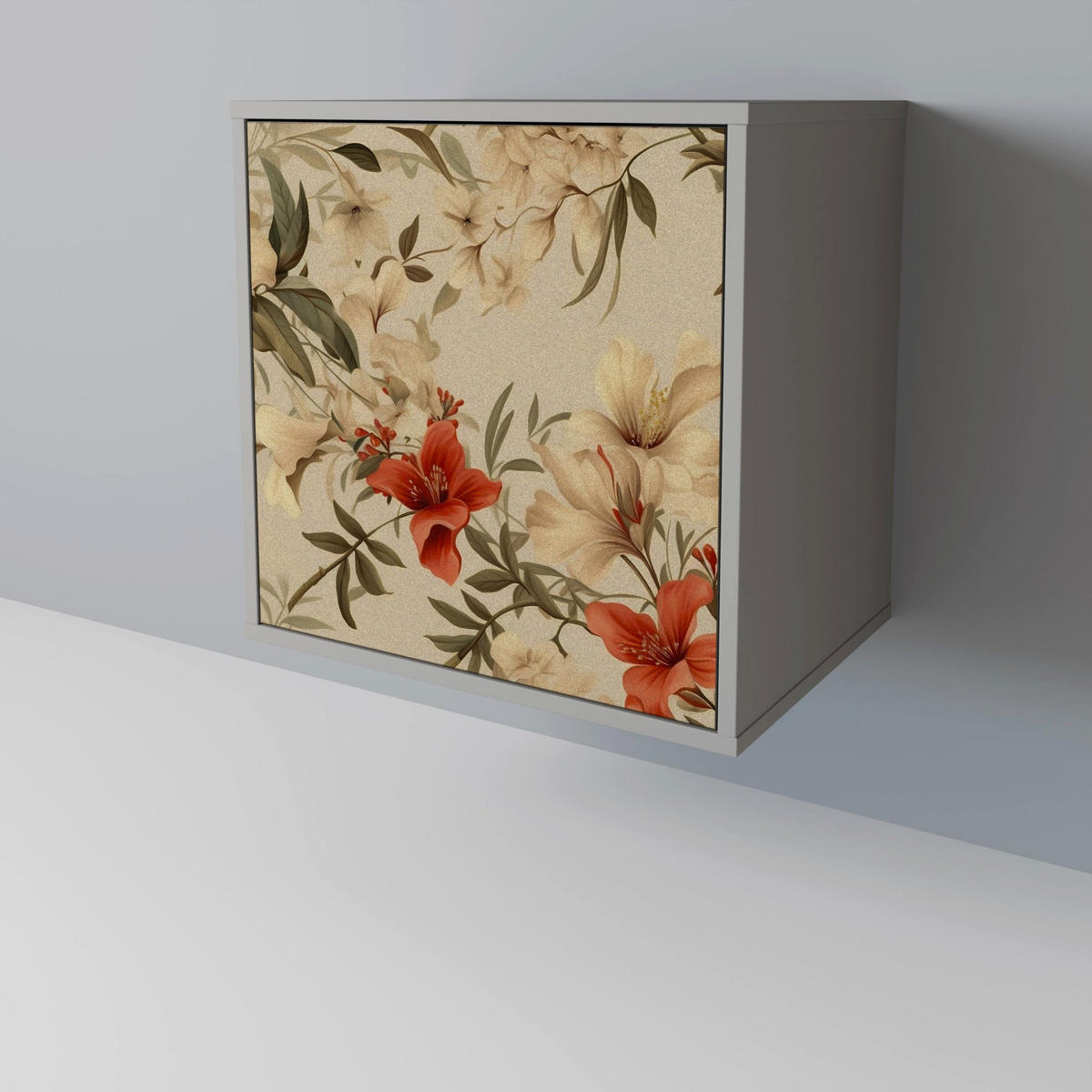 SIDEBOARD BLOOMING HARMONY, Grau, 57,5x42x70,5 cm, Schwarze Metall-Sternfüße - Multicolor/Schwarz, Holzwerkstoff/Metall (57.5/70.5/42cm) - SpaceRebels