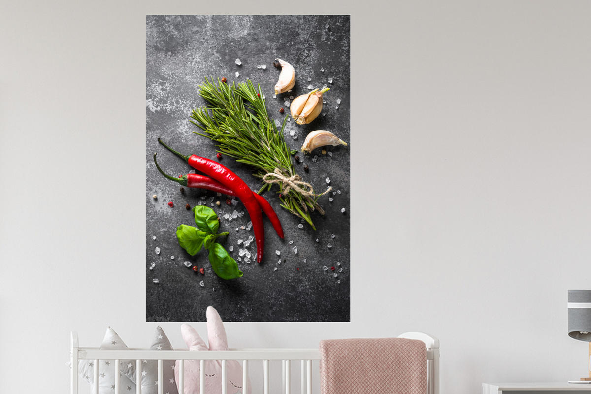 WANDTATTOO Pfeffer - Kräuter - Gewürze - Beton 80x120 cm - Dunkelgrau, Kunststoff (80/120/0.1cm) - MuchoWow