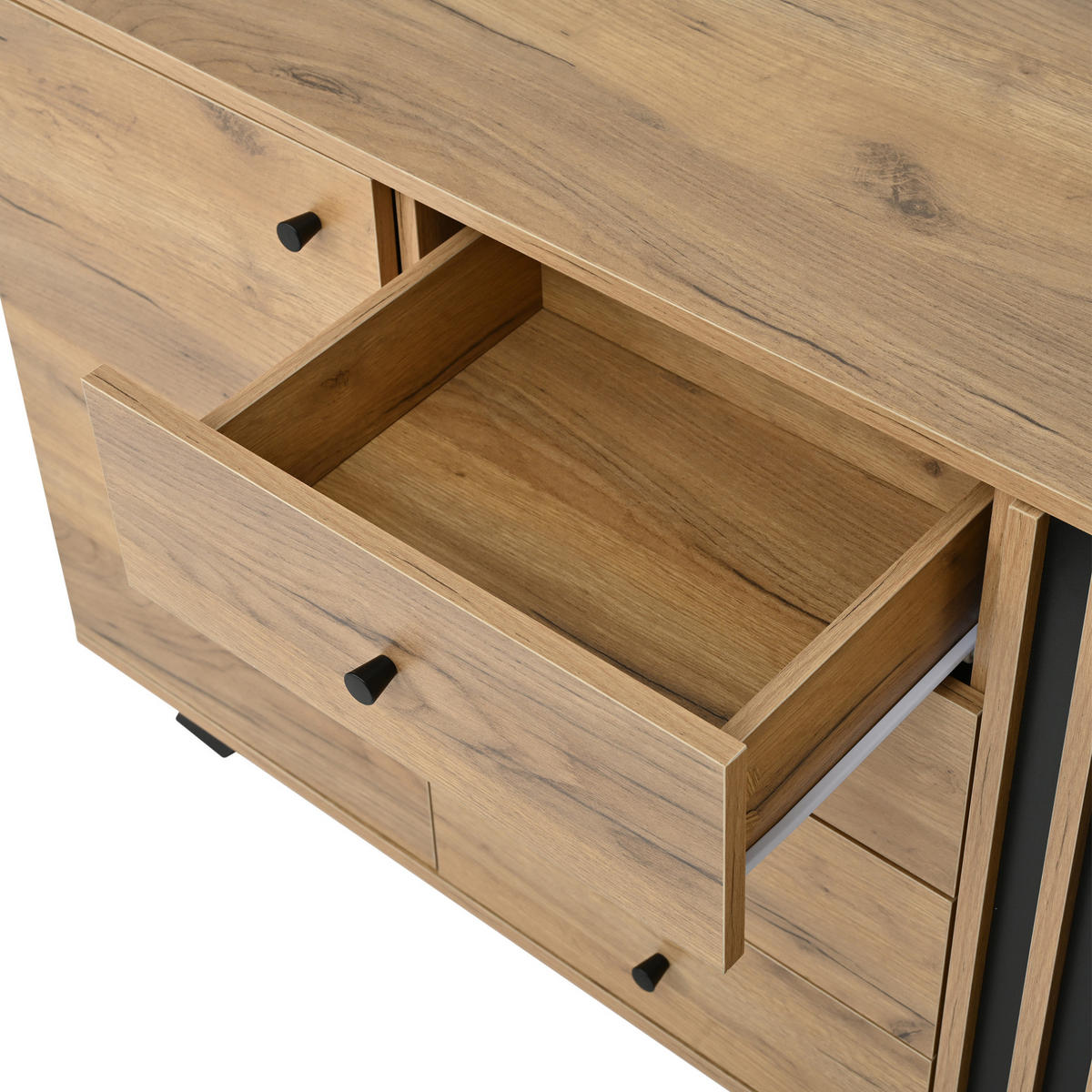 SIDEBOARD 120/38/75 cm Schwarz/Natur aus MDF mit 4 Schubladen und 2 Schränken - Schwarz, Holzwerkstoff (38/75/120cm) - OKMYHOME