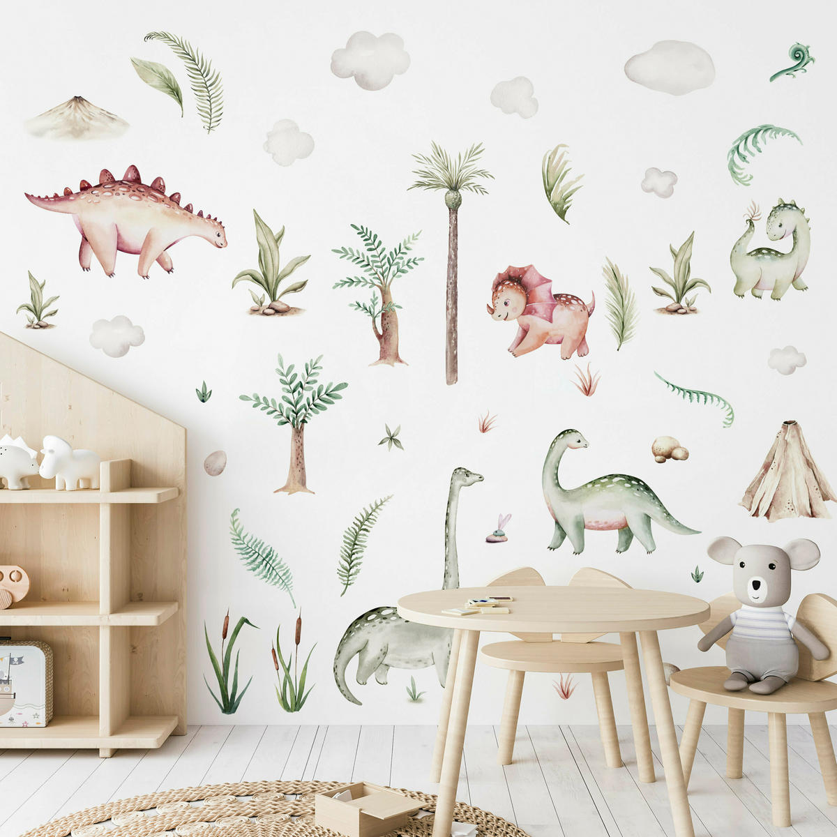 WANDSTICKER SET Dinosaurier und Pflanzen 120x60 - Beige/Braun, Papier (120/60/60cm) - Muralo