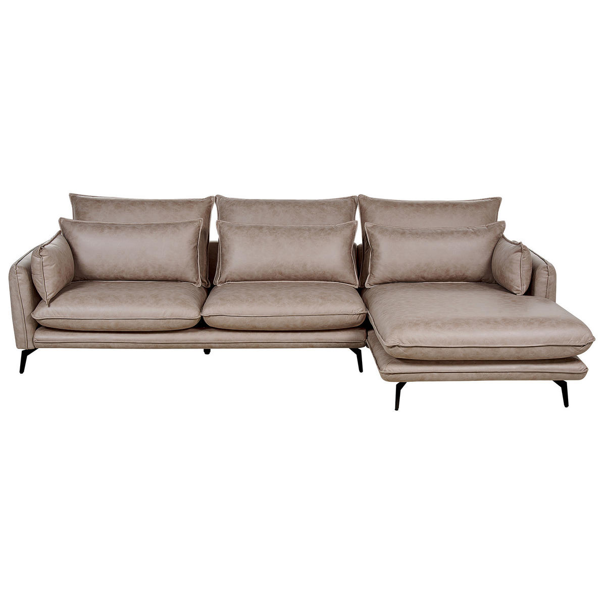 3-SITZER-ECKSOFA Kunstwildleder hellbraun rechtsseitig Gallo - Schwarz/Braun, Kunststoff/Textil (280/160cm) - Beliani