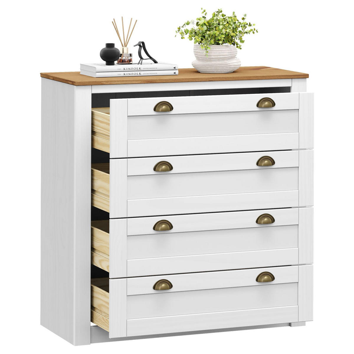 KOMMODE BOLTON - Weiß/Braun, Holz (91/93/40cm) - IDIMEX