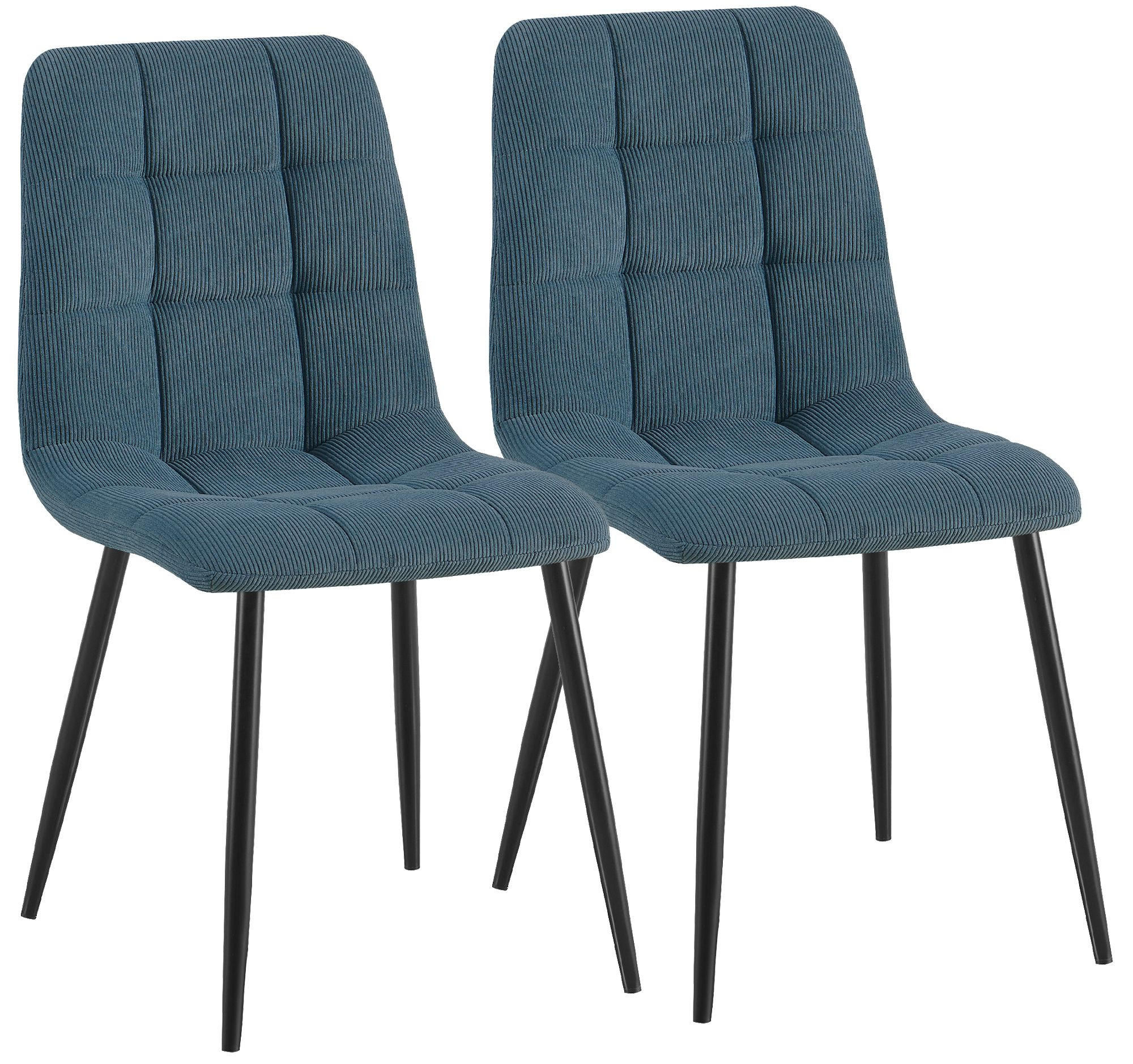 ESSZIMMERSTUHL 2 Cord Blau - Blau/Schwarz, Textil/Metall (45/84/55cm) - CLP