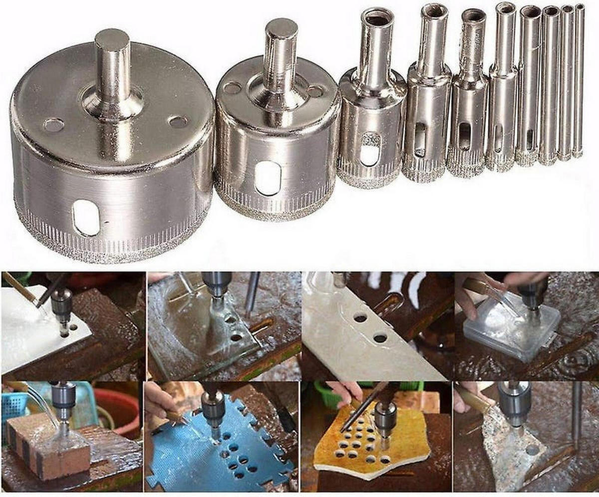 BOHRER - 10 Stück, Größen 8-50 mm, geeignet für Glas, Marmor und Granit. - Silberfarben, Metall (5.5/5/1cm) - DCA