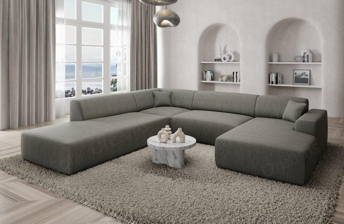 WOHNLANDSCHAFT Genova Dunkelgrau Strukturstoff - Dunkelgrau, Kunststoff (326/70/263cm)
