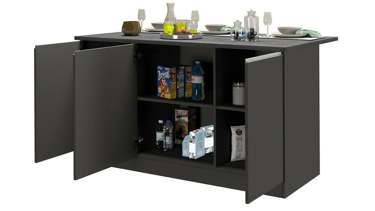 KÜCHENINSEL Anthrazit, Schiefer 90/155/90 cm - Schwarz, Holzwerkstoff (155/90/90cm) - DMORA
