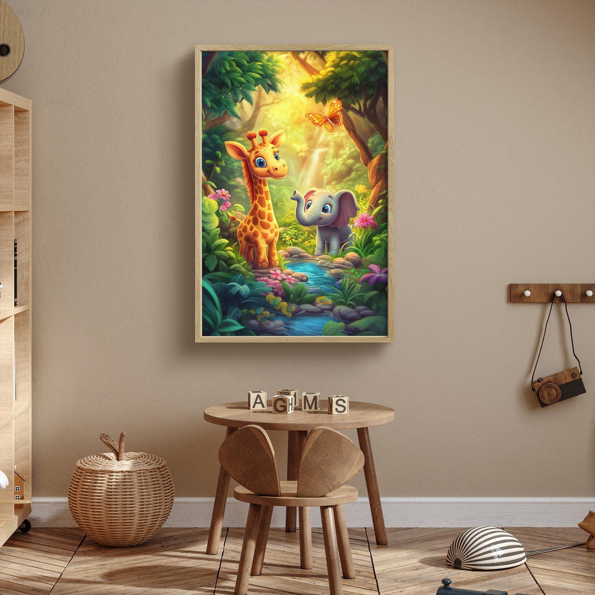 NACHTTISCHLAMPE MIT AKKU Giraffe - Elefant - Blumen - Dschungel 60x90 cm - Grün, Holzwerkstoff (8/60/90cm) - OnlyWow