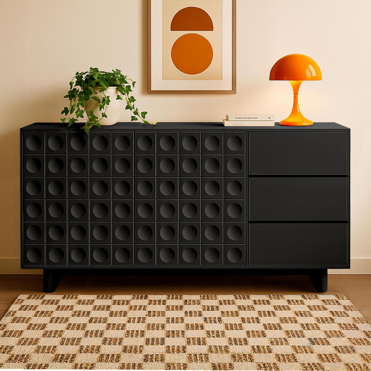 SIDEBOARD, Schwarz - Schwarz, Holz (40/78/160cm) - Oviala