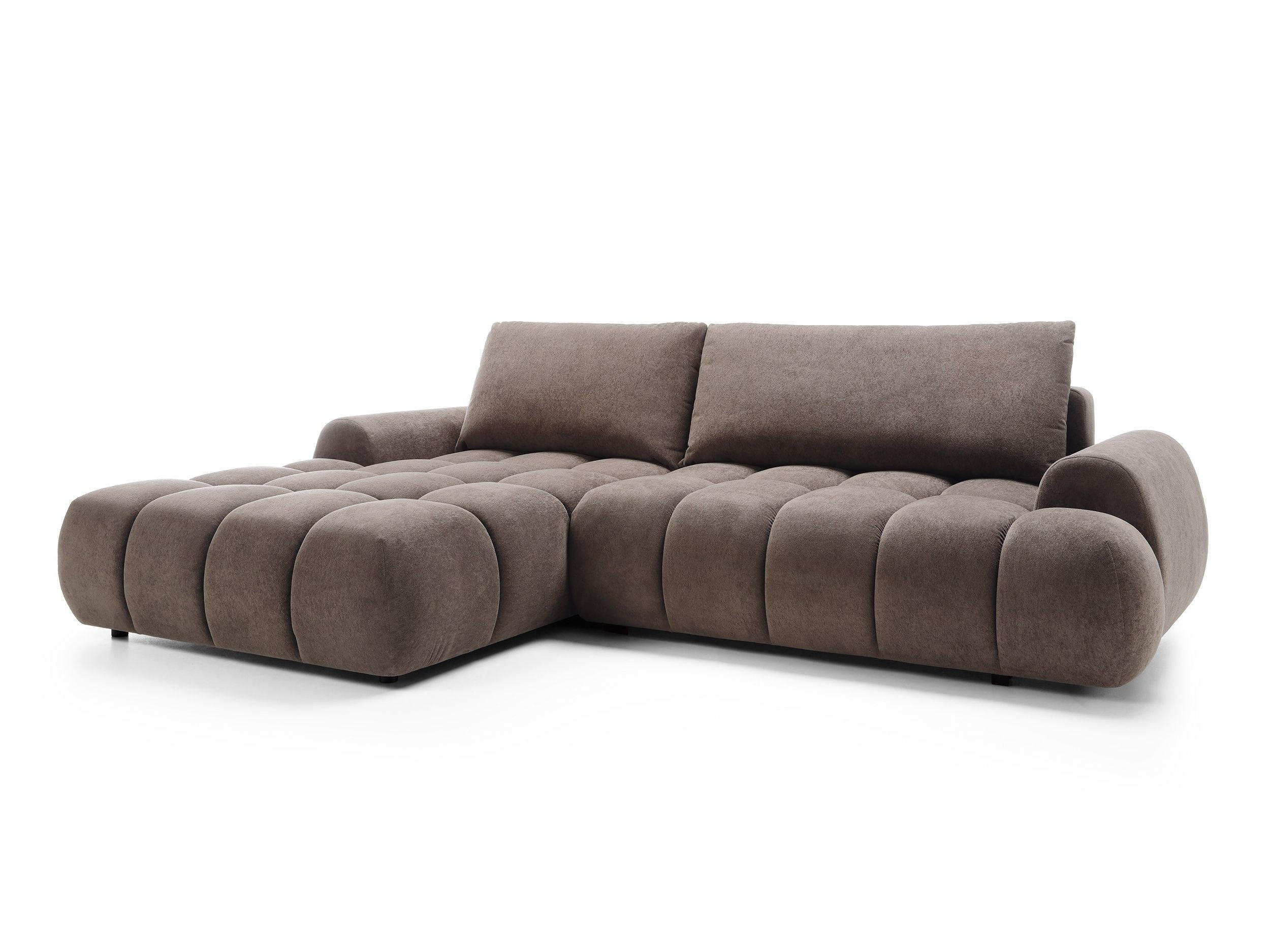 ECKSOFA GARDA Braun Plüsch-Stoff mit Schlaffunktion - Braun, Holz (280/131cm) - MASSENO