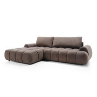 ECKSOFA GARDA Braun Plüsch-Stoff mit Schlaffunktion - Braun, Holz (280/131cm) - MASSENO