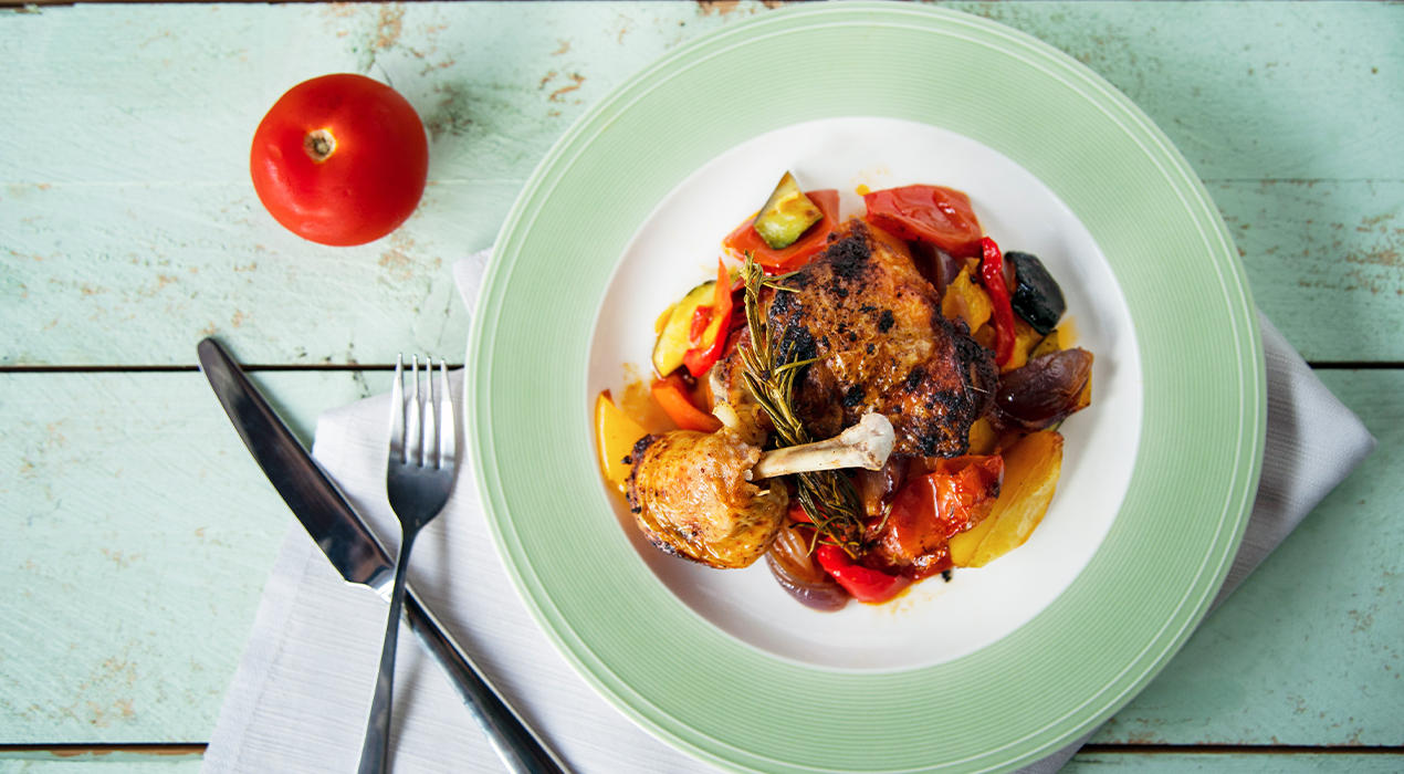 XXXLecker Rezept Hähnchenschenkel mit Gemüse aus dem Ofen