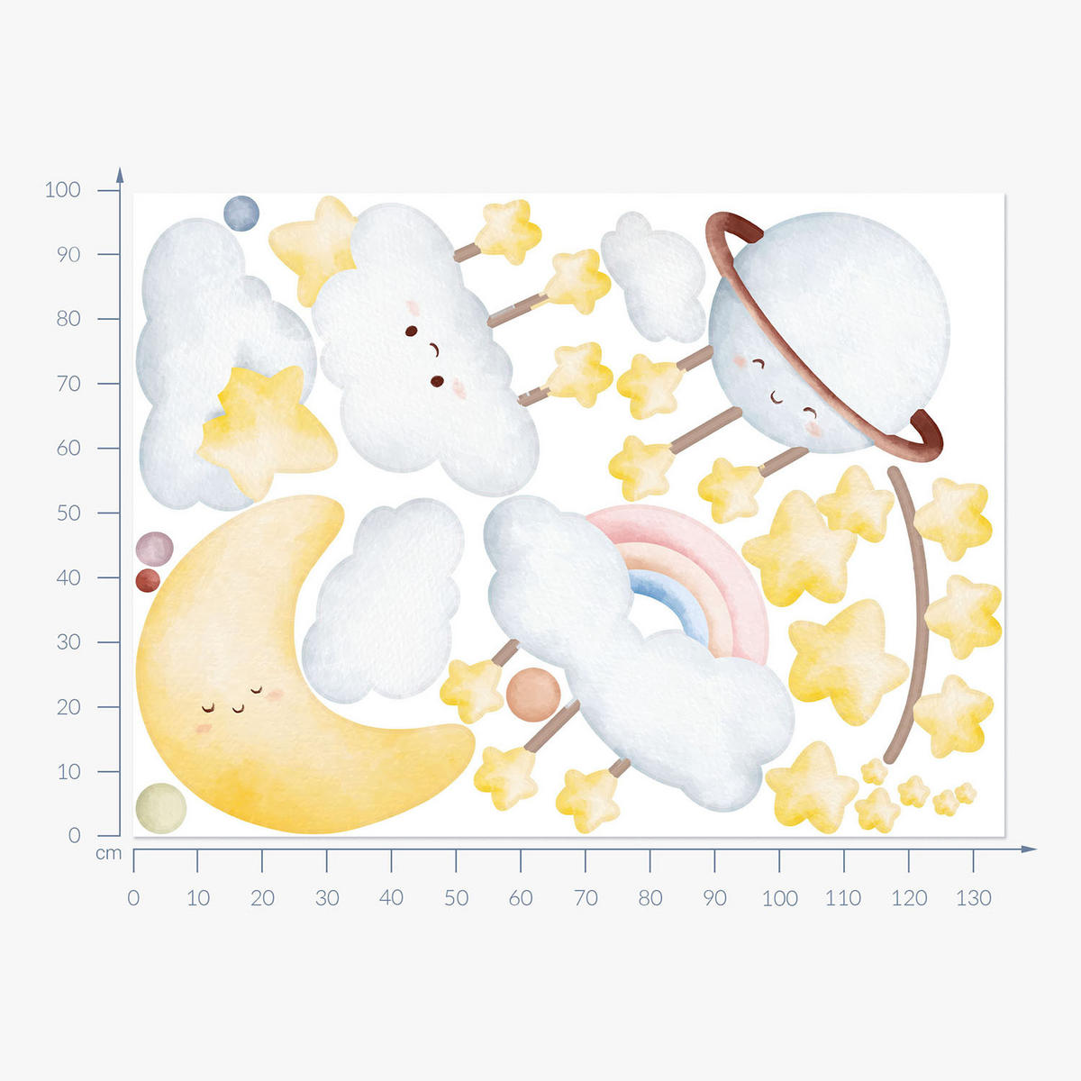 WANDAUFKLEBER 100x135cm - Elemente des Himmels und des Weltraums - Multicolor, Kunststoff (100/135/0.1cm) - Wallfluent