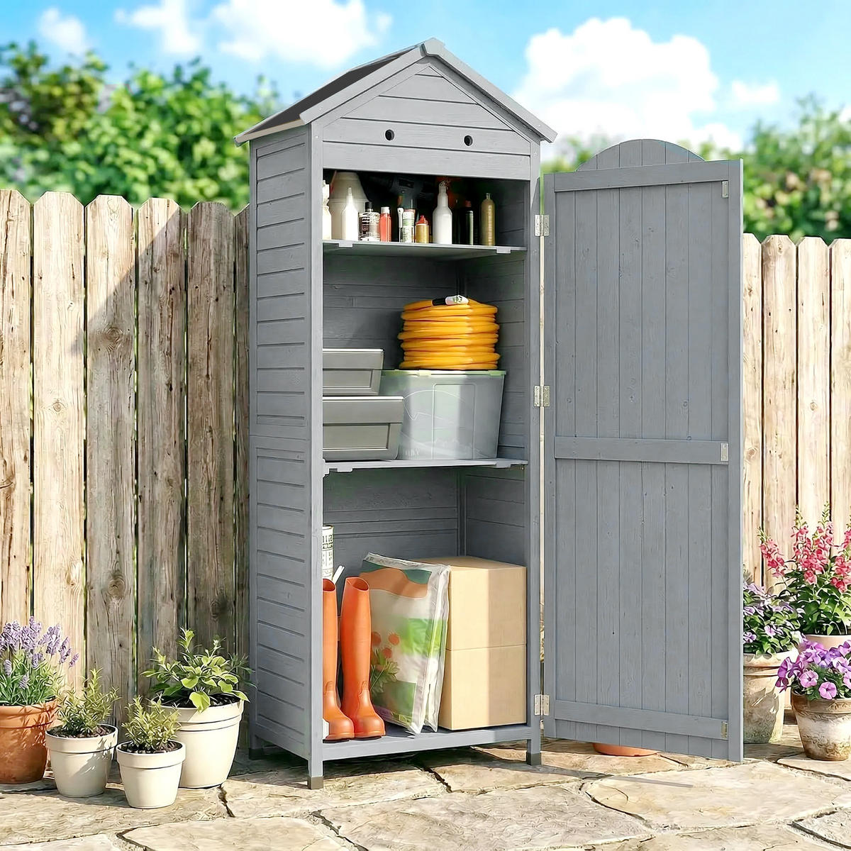 GERÄTESCHUPPEN Tannenholz Grau - Grau, Holz/Kunststoff (58/213/85cm) - Outsunny