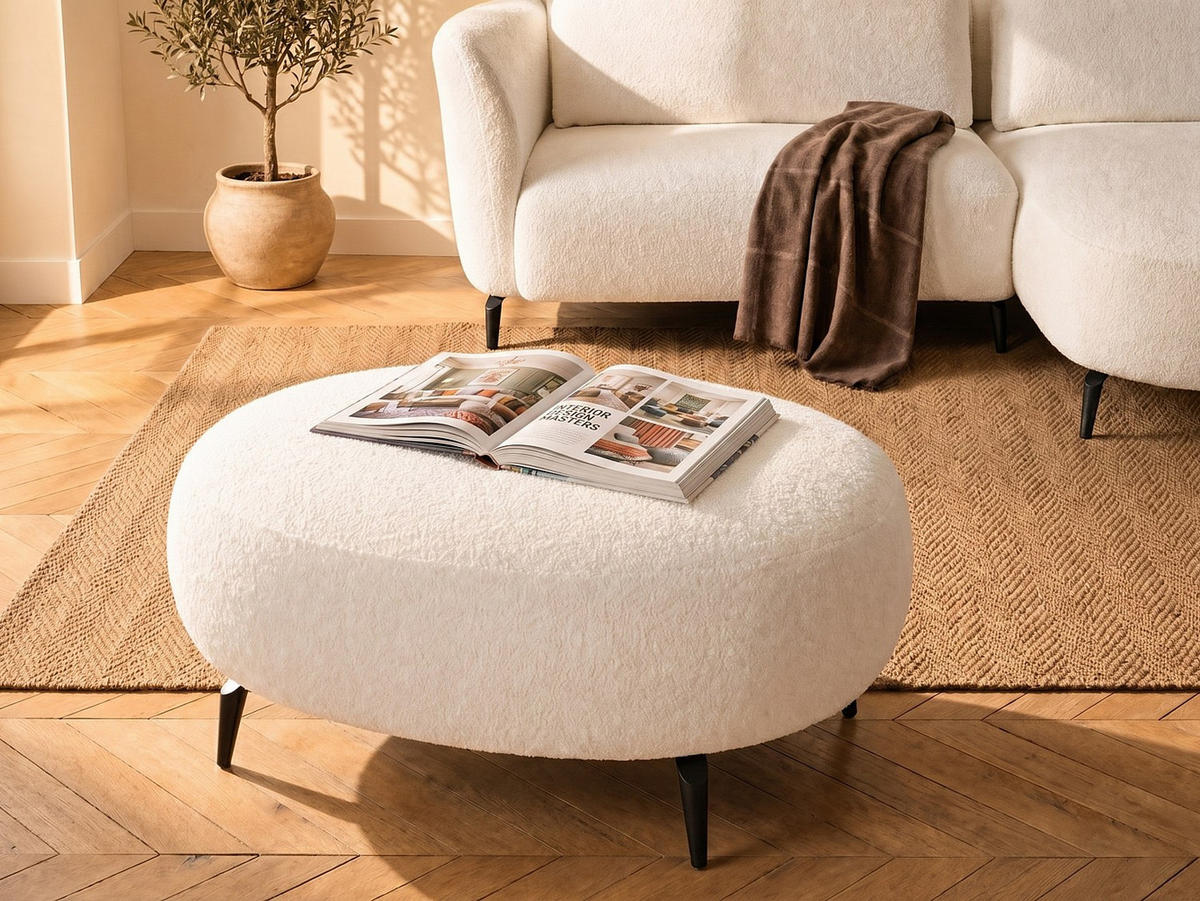 SITZHOCKER - 1 Person - stoff - weiß Aremia - Weiß, Textil (100/43/80cm) - Vente-Unique