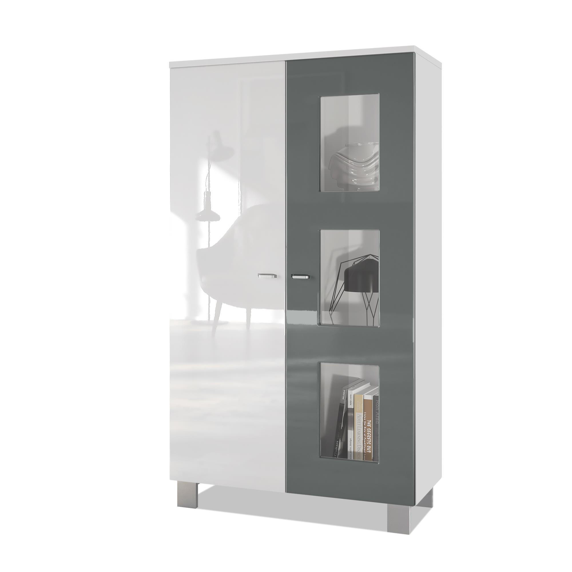 VITRINE Denjo Tür in Grau Hochglanz - Grau, Holzwerkstoff (71/129/35cm) - Vladon