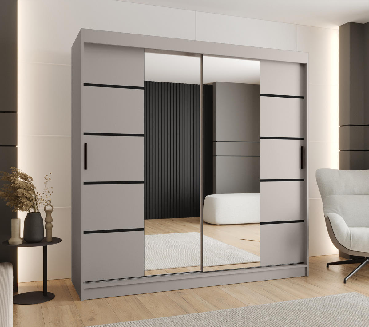 ŠATNÍ skříň s posuvnými dveřmi 200/200/62 2dveřová - černá/kašmírová, dřevo/plast (200/200/62cm)