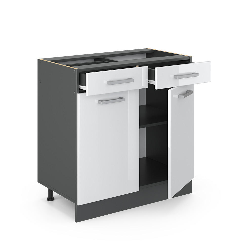 KÜCHENUNTERSCHRANK R-Line Weiß Hochglanz 80 cm ohne Arbeitsplatte - Weiß Hochglanz/Anthrazit, Holzwerkstoff (80/81.6/46cm) - Vicco