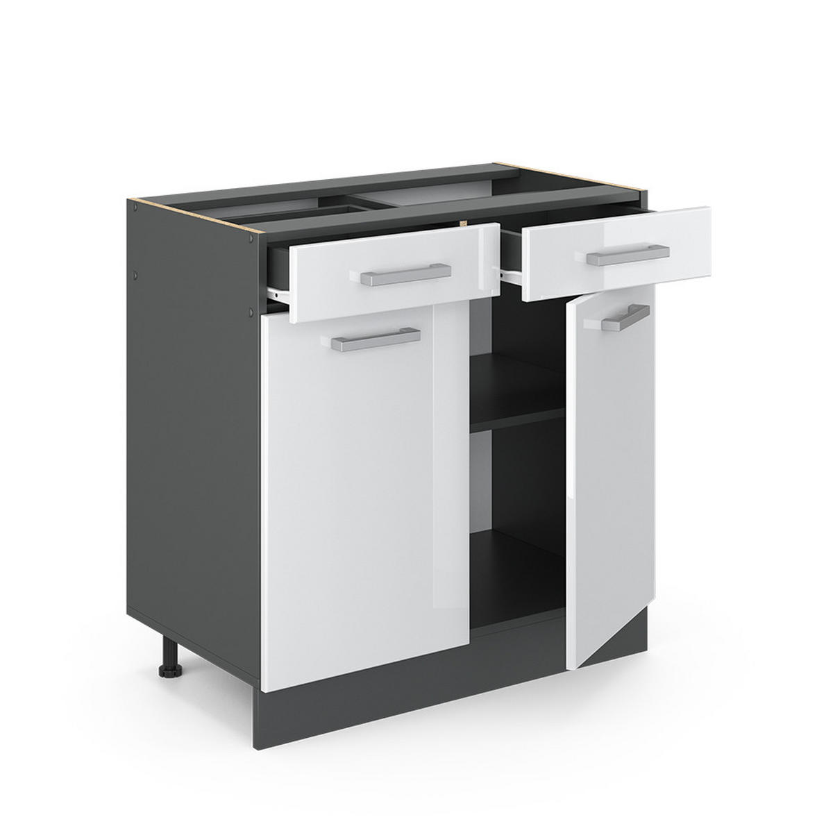 KÜCHENUNTERSCHRANK R-Line Weiß Hochglanz 80 cm AP Marmor - Weiß Hochglanz/Anthrazit, Holzwerkstoff (80/81.6/60cm) - Vicco