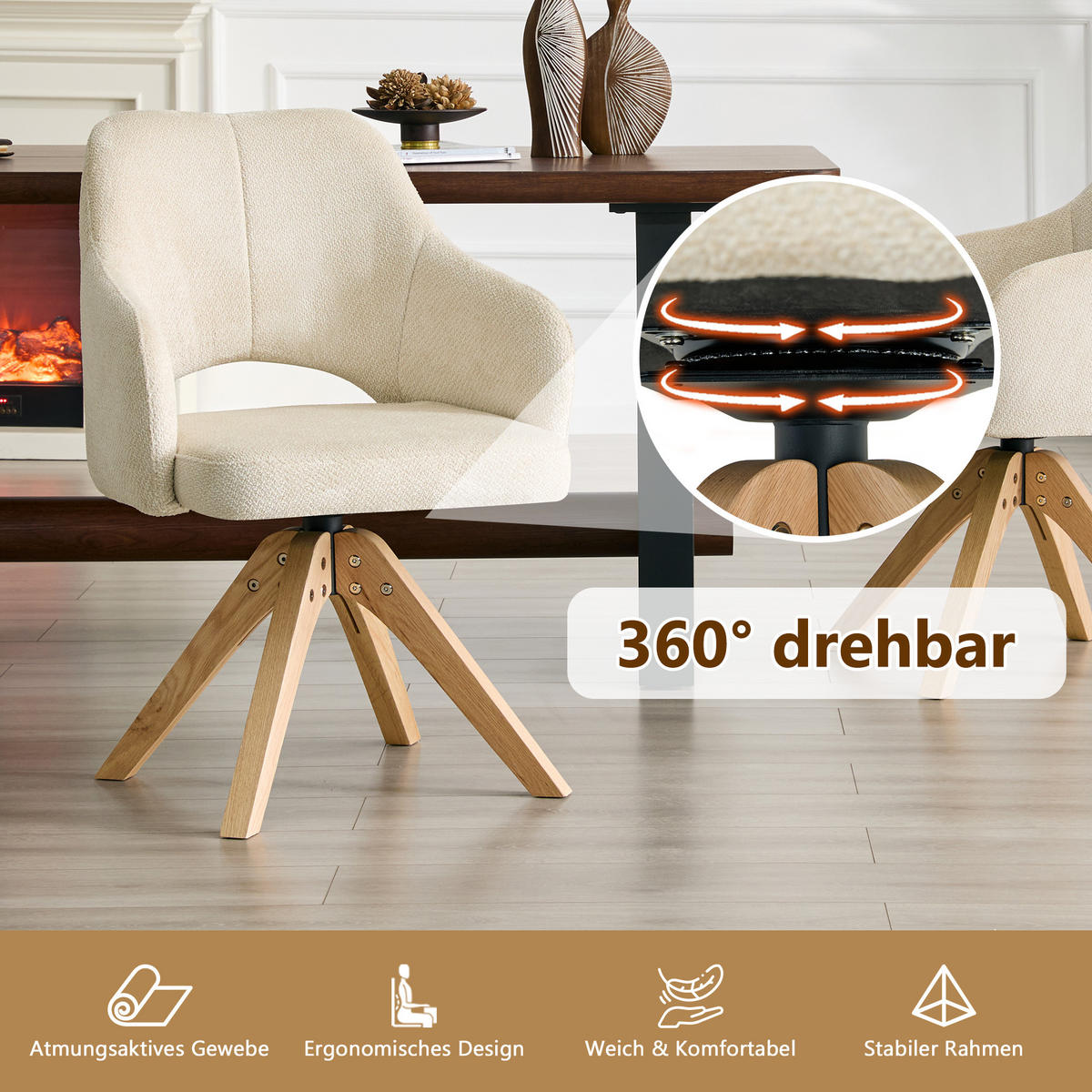 ARMLEHNSTUHL-SET DE-36630 2 Stück mit Stoffbezug und Massivholzbeinen Beige - Beige, Holz (48/85/45cm) - ComfortXL