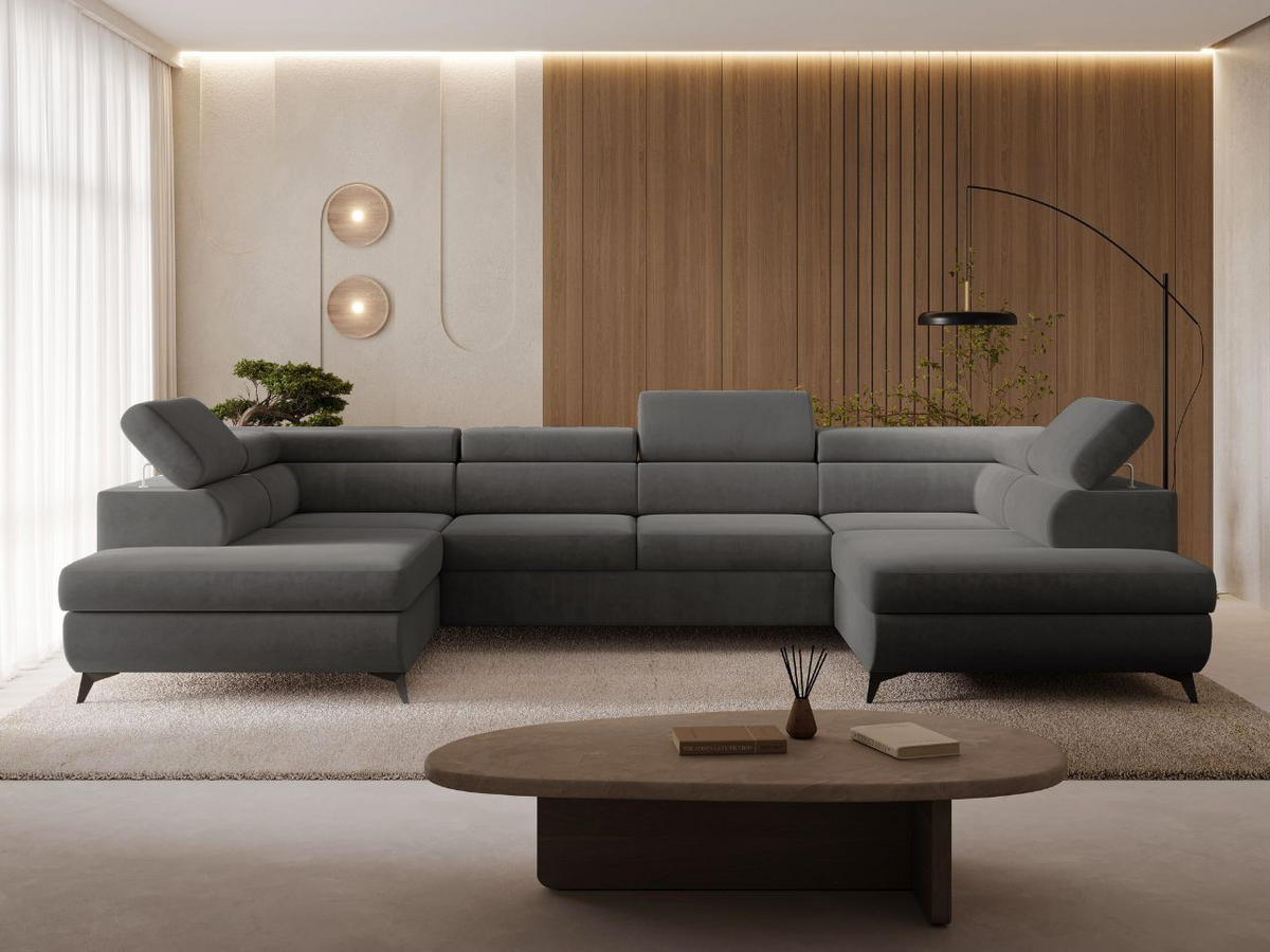 ECKSOFA Argon U Dunkelgrau - Dunkelgrau/Schwarz, Holz/Textil (322/145cm) - Graingold