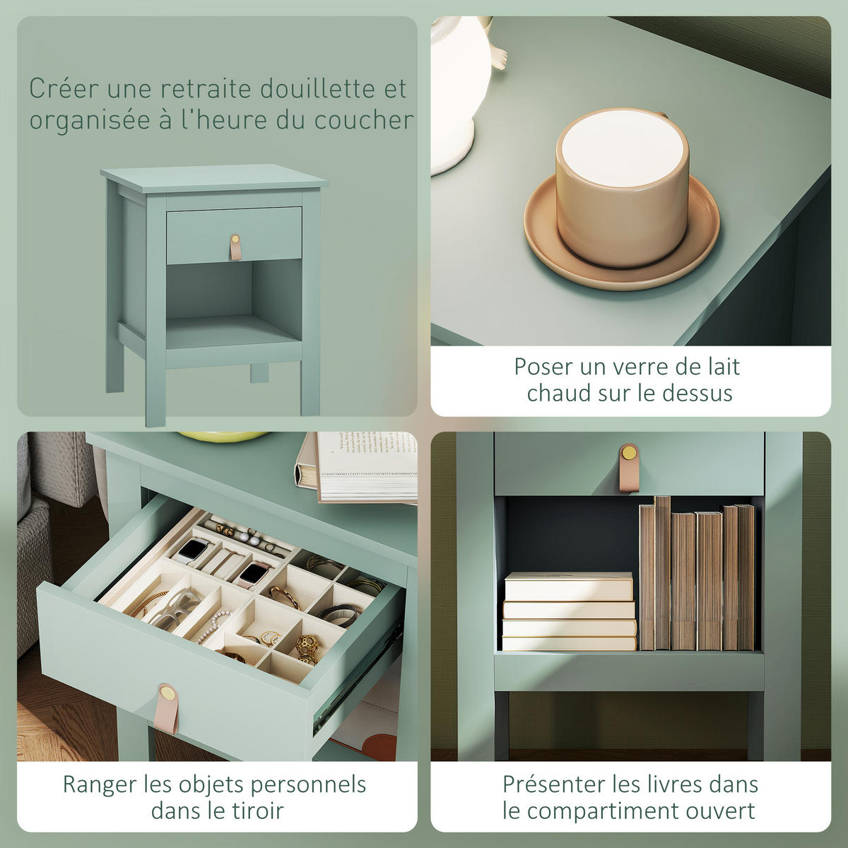 NACHTSCHRANK DE-12880 Schublade und offenes Fach Grün - Grün, Holzwerkstoff (40/55/45cm) - ComfortXL