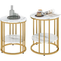 COUCHTISCH-SET Gold in Marmoroptik mit offenem Ablagefach - Goldfarben, Metall (45/45/55cm)