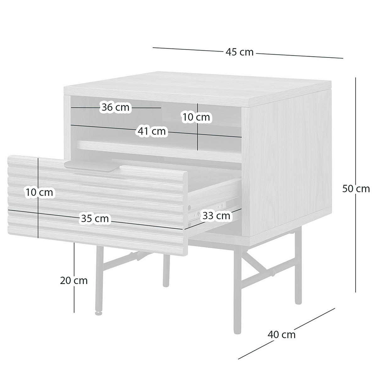 NACHTKOMMODE - Echtholzfurnier / Metall - Eichefarben/Schwarz, Holzwerkstoff/Metall (45/50/40cm) - home24