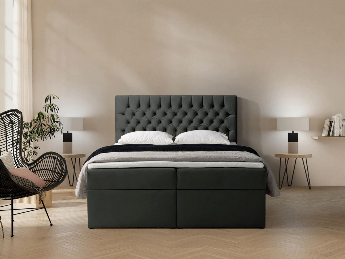 BOXBETT Daissy Dunkelgrau Samt 140x200 cm - Dunkelgrau, Textil (140/200cm) - Selsey