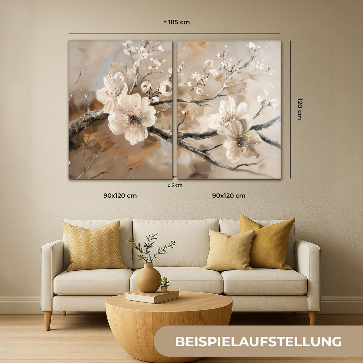 LEINWANDBILD 2er Set Blüte - Beige - Abstrakt - Blumen 180x120 cm - Hellbraun, Textil (180/120cm) - MuchoWow
