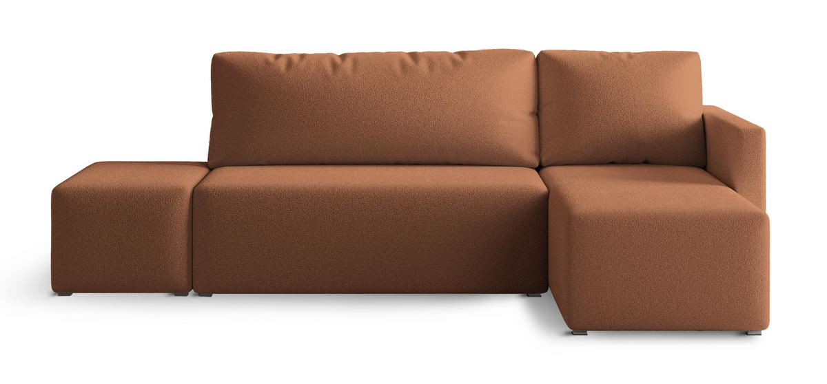 ECKSOFA VELOTTI R-S Kupferfarben Boucle-Stoff mit Schlaffunktion - Kupferfarben, Holz (261/143cm) - MASSENO