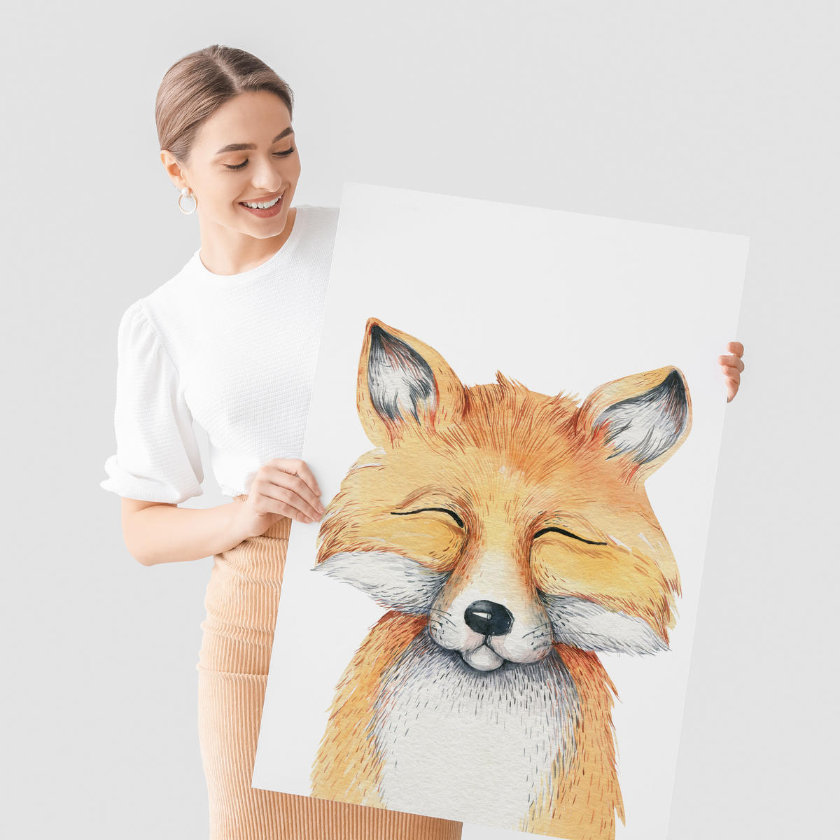 POSTER SET ohne Rahmen für Kinderzimmer WALDTIERE Fuchs Waschbär Reh A4 21x30cm - Beige/Orange, Papier (21/30/1cm) - Muralo