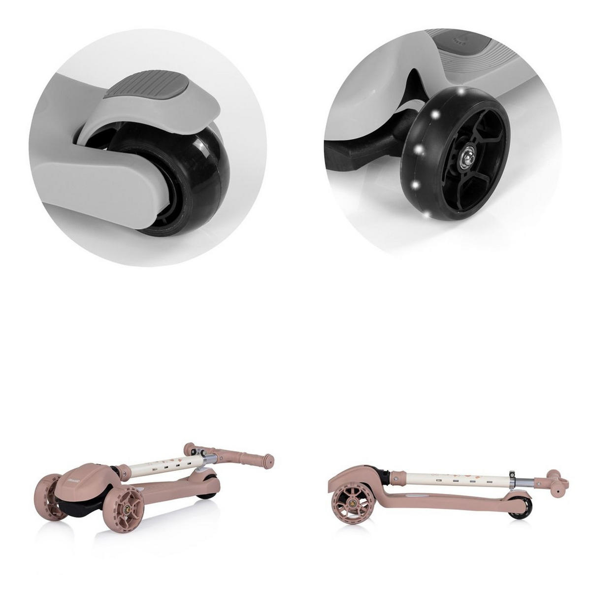 KINDERROLLER Moxie Musik Licht rosa klappbar, Tragegriff, 3-Räder, Bremse - Rosa, Metall (60/30/75cm) - Chipolino