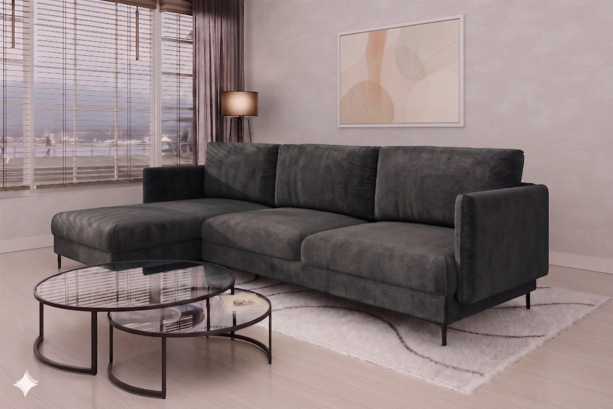 ECKSOFA Helmer Max In Stoff Vibe - Anthrazit, Holzwerkstoff/Textil (164/323cm) - Fun Möbel