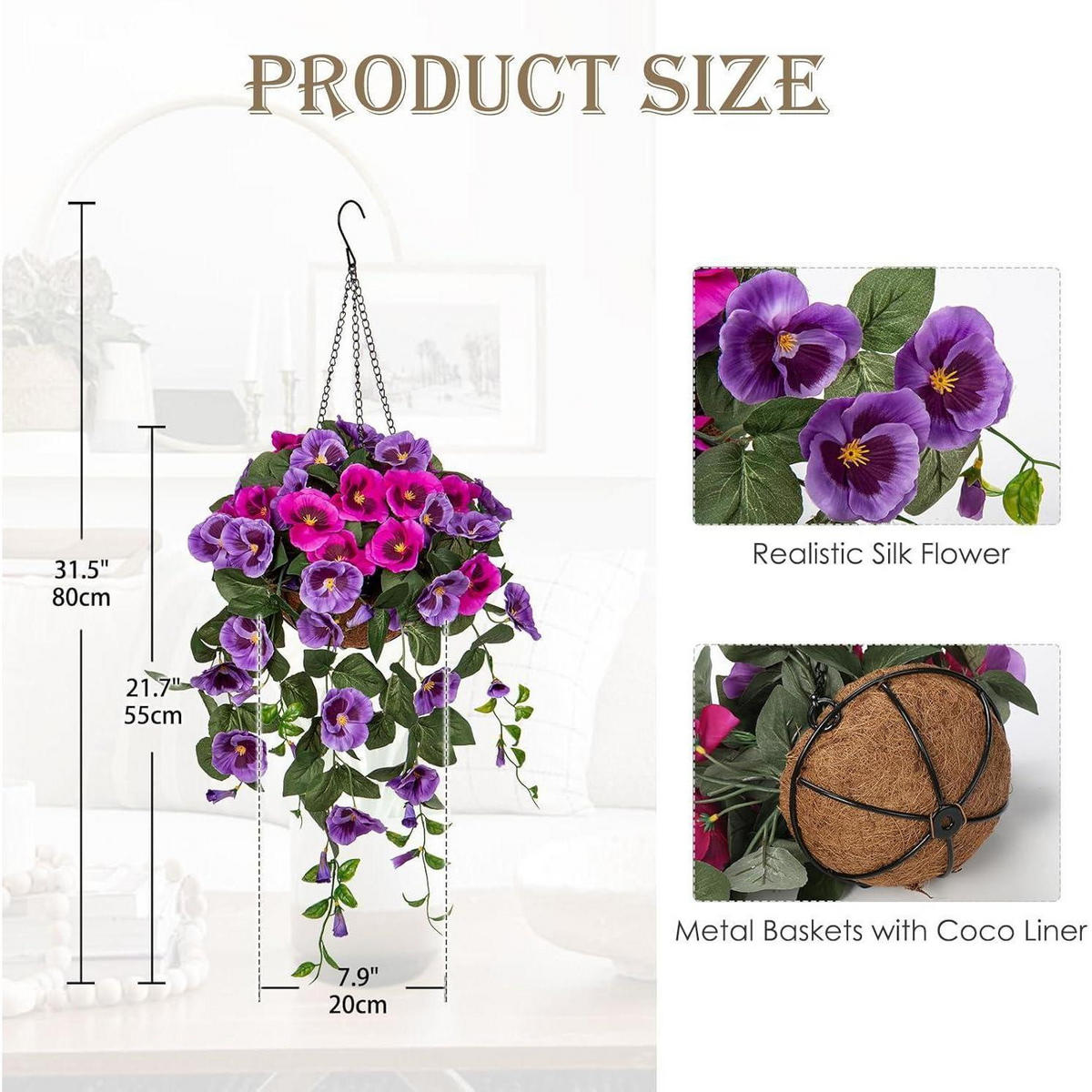 KUNSTBLUME Hängende Stiefmütterchen 80 cm Lila - Multicolor, Textil (23cm)