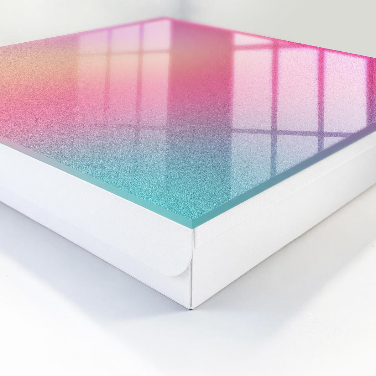 SCHLÜSSELBOX Weiß 30x30 cm – Türöffnung nach rechts - Pastellfarbener Farbverlauf - Pink, Metall (30/30/5cm) - TULUP