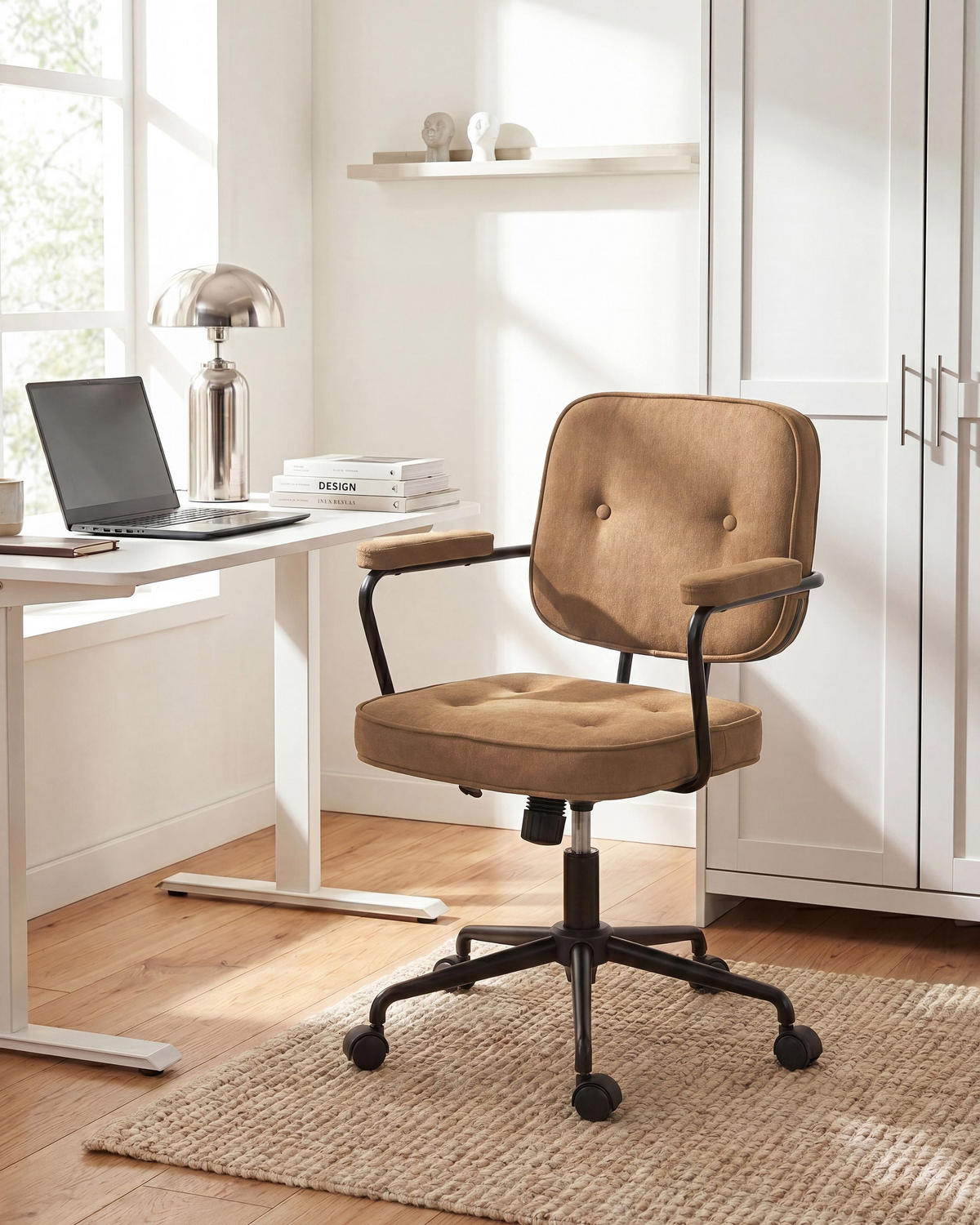 SCHREIBTISCHSTUHL drehbar Stoff Hellbraun Pawnee - Hellbraun, Textil (60/90/60cm) - Beliani