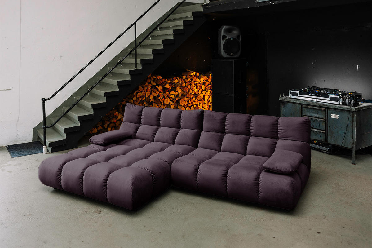 ECKSOFA VIVIEN Violett Velvet - Violett/Schwarz, Kunststoff/Textil (290/178cm) - KAWOLA